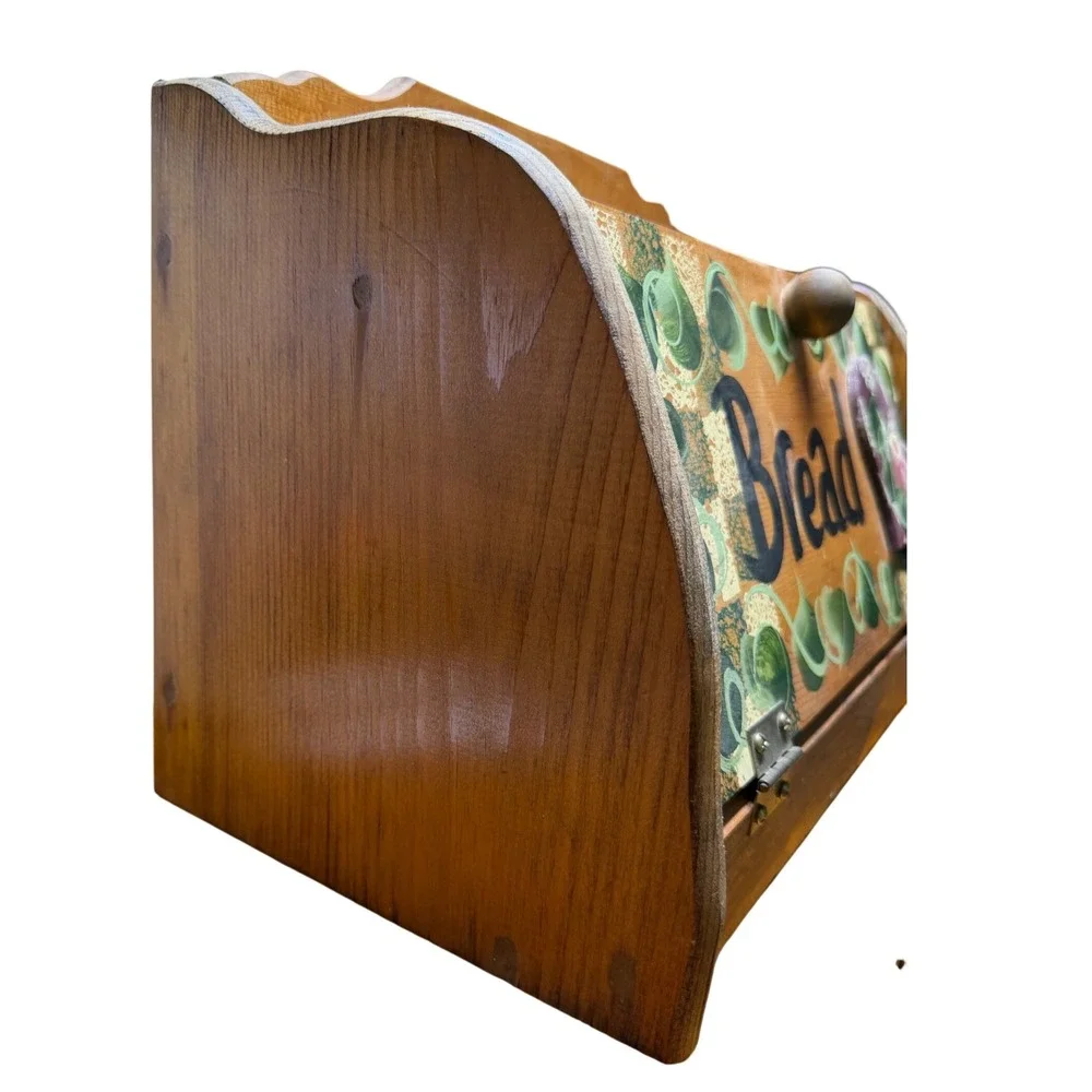 Vintage Wooden Bread‎ Box Hand Painted Farmhouse Kitchen Storage Bin Rustic Wood